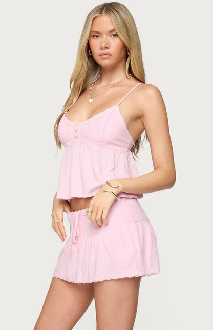 Selene Lacey Pleated Top & Skirt Set